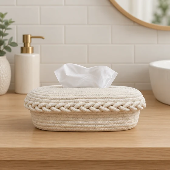Rectangular Cotton Tissue Box Holder in 4 Designs — Dry vanity use