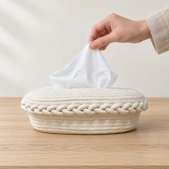 Rectangular Cotton Tissue Box Holder in 4 Designs — In hand