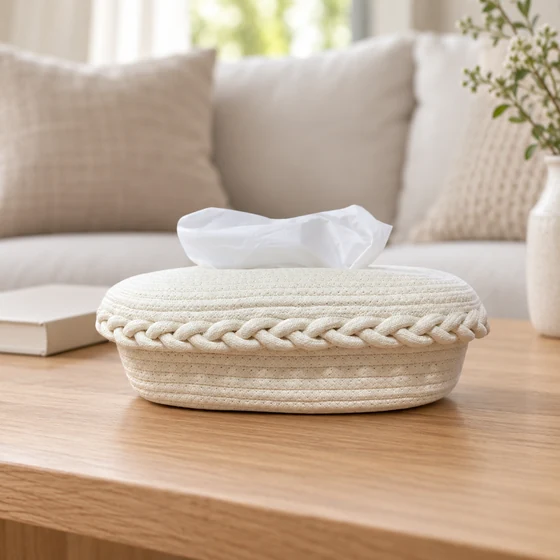 Rectangular Cotton Tissue Box Holder in 4 Designs — Living room use