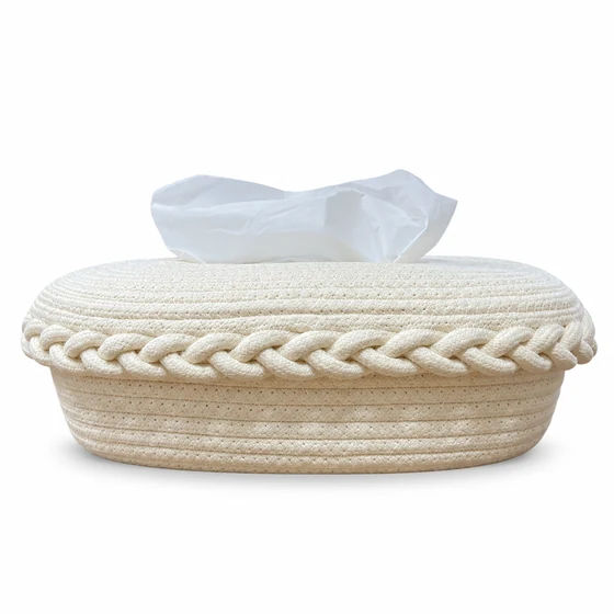 Rectangular Cotton Tissue Box Holder in 4 Designs — Main front