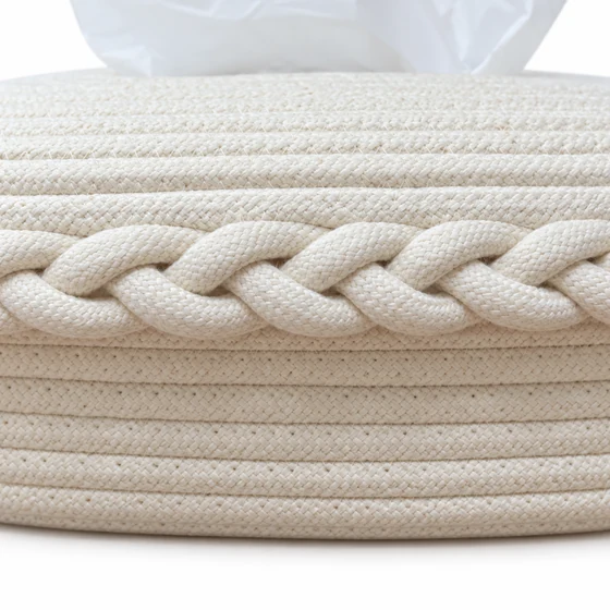Rectangular Cotton Tissue Box Holder in 4 Designs — Rope and braid detail