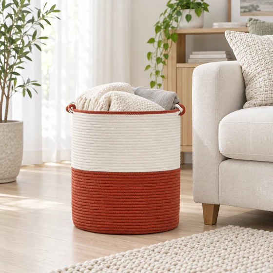 Cotton Rope Basket with Handles, 45 x 41 cm — Blanket storage use