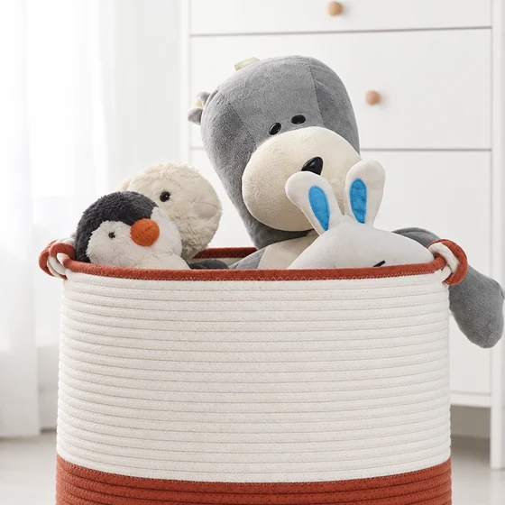 Cotton Rope Basket with Handles, 45 x 41 cm — Rim handles detail