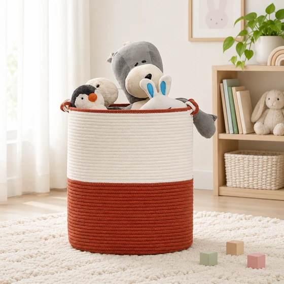 Cotton Rope Basket with Handles, 45 x 41 cm — Toy storage use