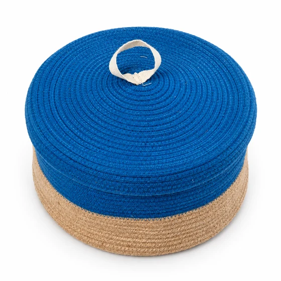 Jute and Polycotton Storage Basket with Lid, 8 x 3 Inch — main closed