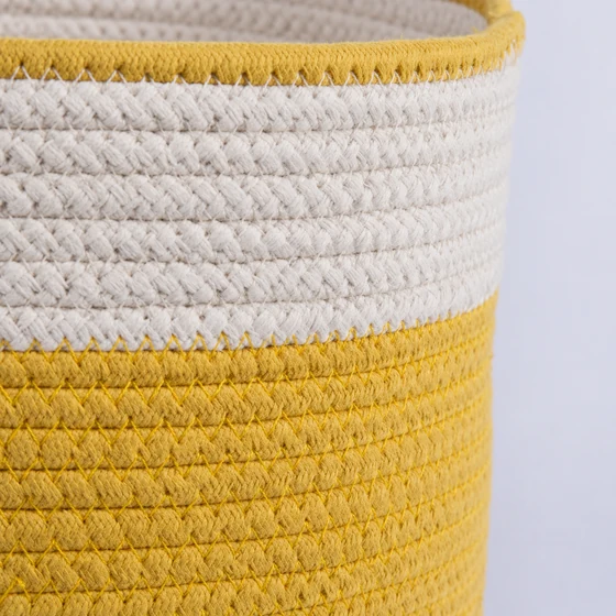 Round Cotton Rope Laundry Basket in Yellow — Rope detail