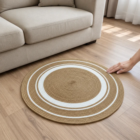 Jute and Cotton Round Rug, 2 Feet — handling