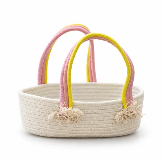 Oval Cotton Rope Tote Bag with Tassel Handles — Front empty