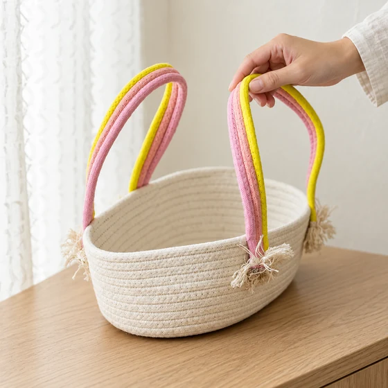 Oval Cotton Rope Tote Bag with Tassel Handles — In hand