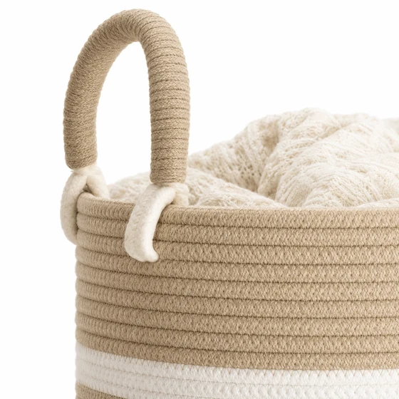 Round Rope Laundry Basket, Brown — Handle detail