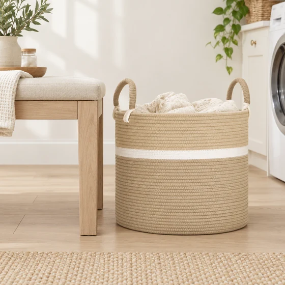 Round Rope Laundry Basket, Brown — Laundry use
