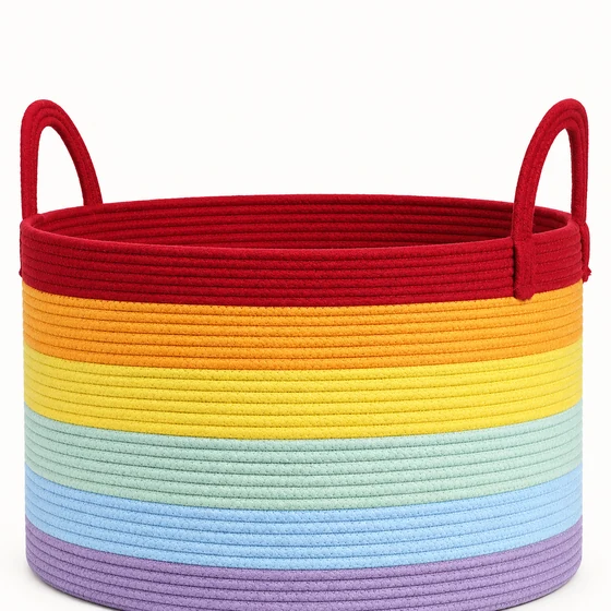 Large Rainbow Cotton Rope Storage Basket, 32 x 54 cm — Handle rim detail