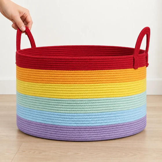 Large Rainbow Cotton Rope Storage Basket, 32 x 54 cm — In hand