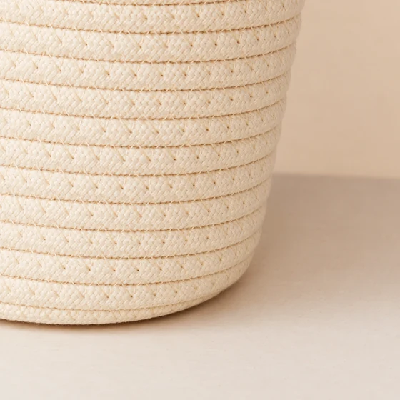 Small Polycotton Rope Basket Handbag, Rainbow Clouds — Rope detail