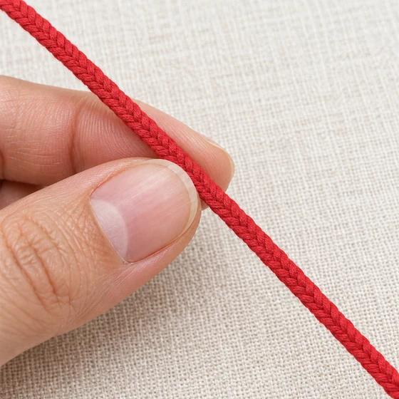 4 mm Bright Red Rounded Choti Braided Trim — In hand