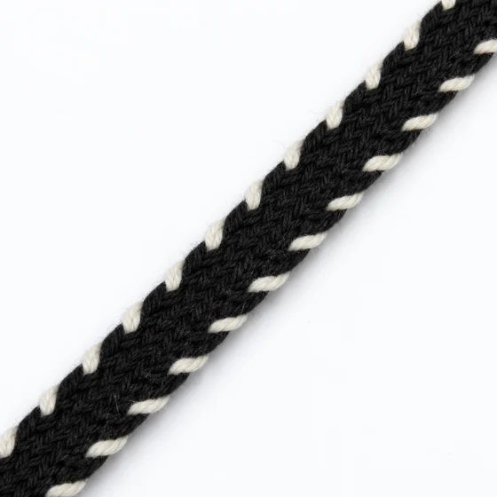 Black and White Narrow Khajuri Braided Trim — Material close-up