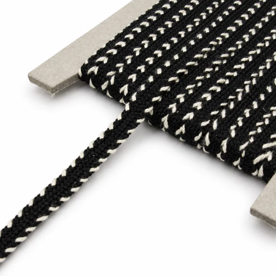 Black and White Narrow Khajuri Braided Trim — Winding detail