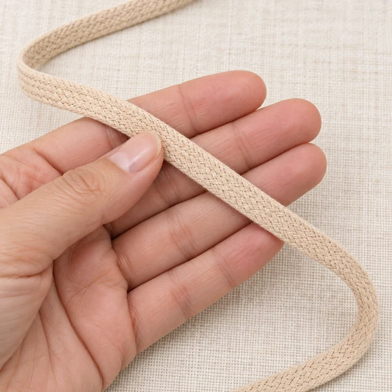 8 mm Beige Narrow Woven Trim Tape — In hand