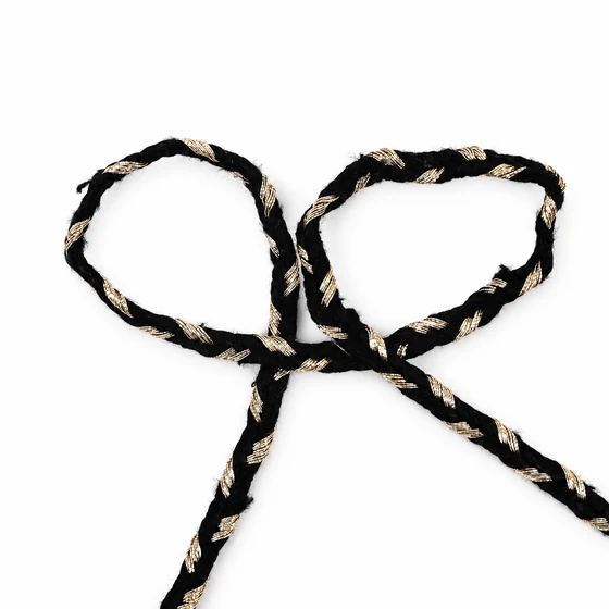 4 mm Black Choti Braided Trim with Champagne Flecks — Loose loops