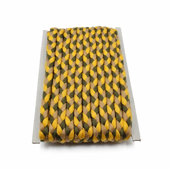8 mm Beige, Yellow and Olive Green Choti Braided Trim — Front view