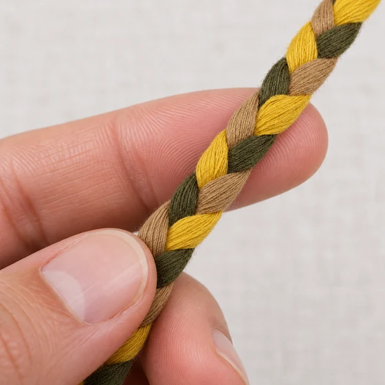 8 mm Beige, Yellow and Olive Green Choti Braided Trim — In hand