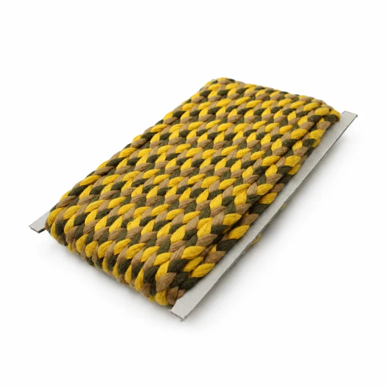 8 mm Beige, Yellow and Olive Green Choti Braided Trim — Sample card