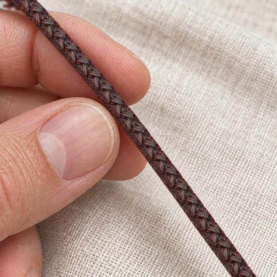 6 mm Burgundy and Grey Marl Decorative Braided Cord — In hand