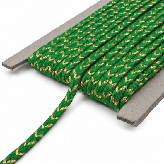 4 mm Bright Green and Gold Metallic Choti Braided Trim — Card lead