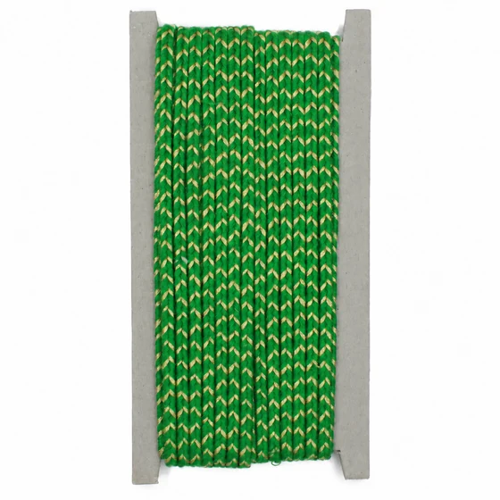 4 mm Bright Green and Gold Metallic Choti Braided Trim — Front view