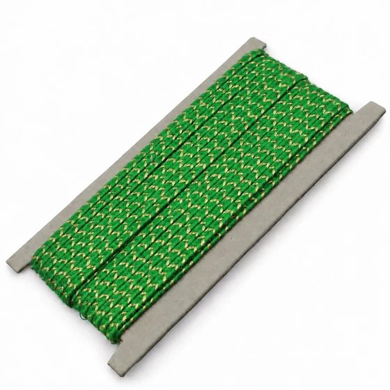 4 mm Bright Green and Gold Metallic Choti Braided Trim — Sample card