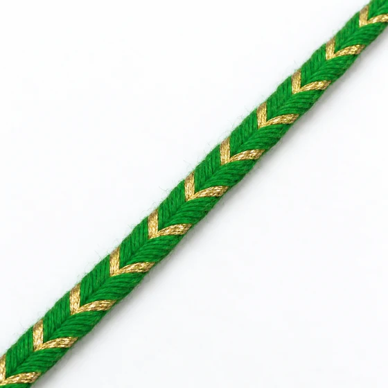4 mm Bright Green and Gold Metallic Choti Braided Trim — Material close-up