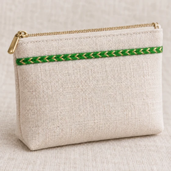 4 mm Bright Green and Gold Metallic Choti Braided Trim — Pouch border idea