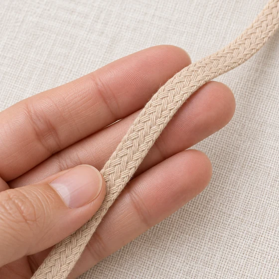 8 mm Beige Bold Herringbone Flat Braided Trim — In hand