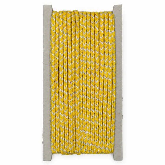 4 mm Bright Yellow and Silver Metallic Choti Braided Trim — Front view