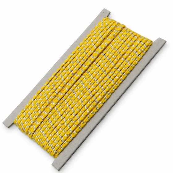 4 mm Bright Yellow and Silver Metallic Choti Braided Trim — Sample card