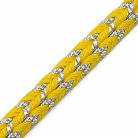 4 mm Bright Yellow and Silver Metallic Choti Braided Trim — Material close-up