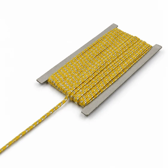 4 mm Bright Yellow and Silver Metallic Choti Braided Trim — Side view