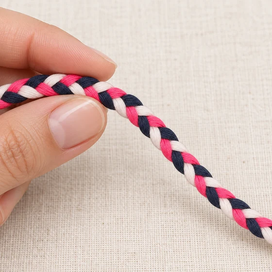 8 mm Bright Pink, Dark Navy and White Choti Dori Braided Trim — In hand