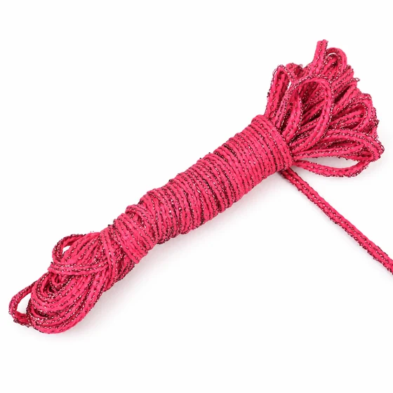 3 mm Bright Pink Choti Braided Trim with Dark Sparkle Thread — Sample hank