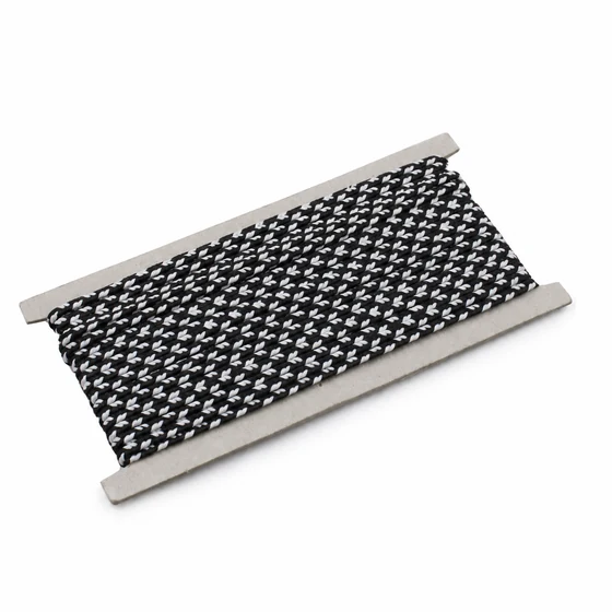 4 mm Black Choti Braided Trim with White Arrow Marks — Sample card