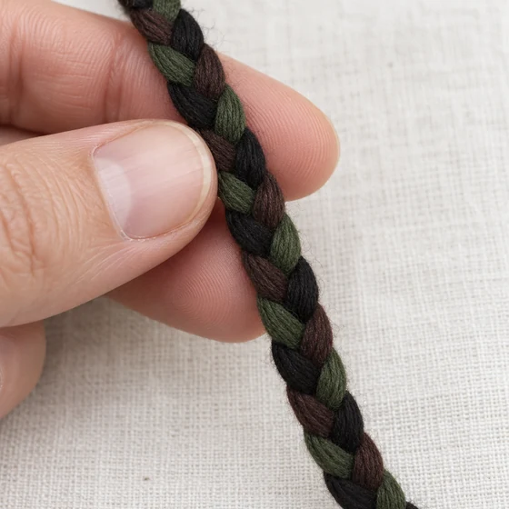 6 mm Black, Olive Green and Dark Brown Choti Braided Trim — In hand