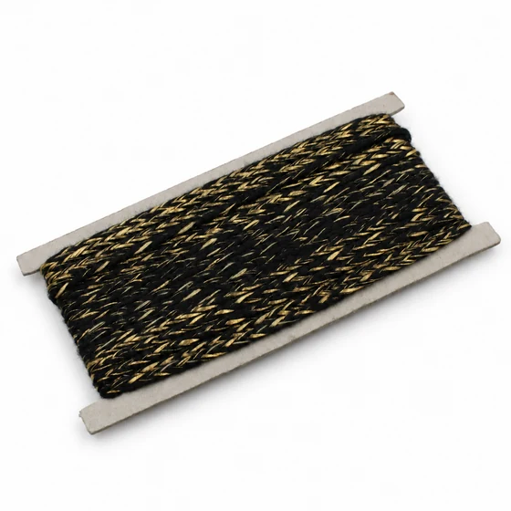 4 mm Black and Gold-Tone Metallic Choti Braided Trim — Sample card