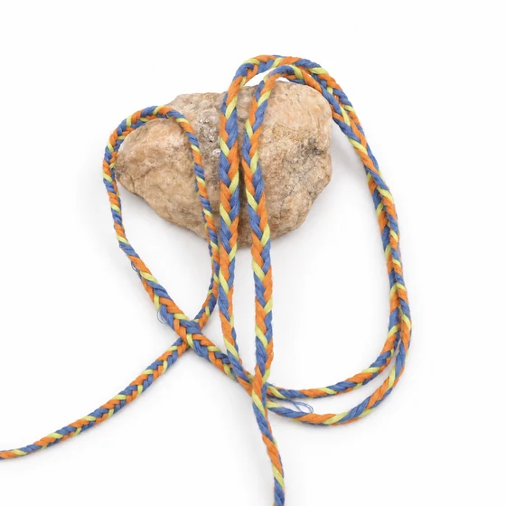 6 mm Blue, Yellow, Orange and Deep Violet Choti Braided Trim — Drape detail