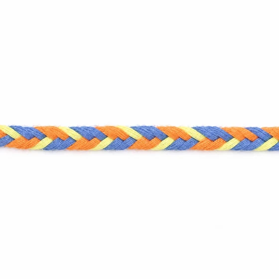 6 mm Blue, Yellow, Orange and Deep Violet Choti Braided Trim — Material close-up