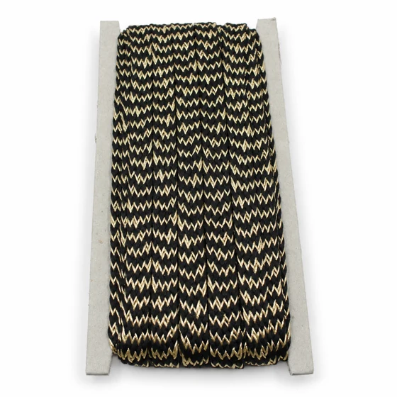 10 mm Black and Gold Fine Chevron Braided Trim — Front view