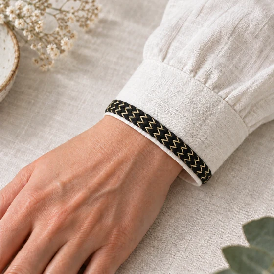 10 mm Black and Gold Fine Chevron Braided Trim — Cuff edging idea