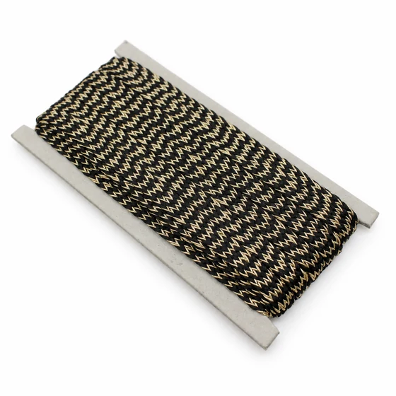 10 mm Black and Gold Fine Chevron Braided Trim — Sample card