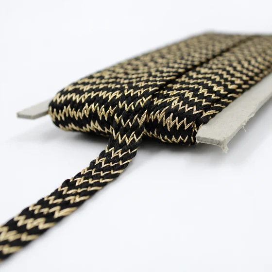 10 mm Black and Gold Fine Chevron Braided Trim — Side and lead