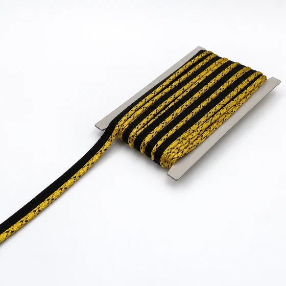 Black and Gold Tone Piping Trim with Braided Edge, 10 mm — Card with lead