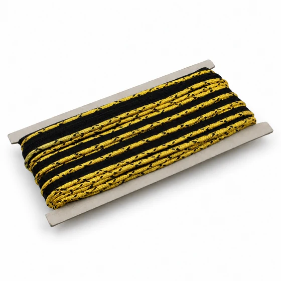Black and Gold Tone Piping Trim with Braided Edge, 10 mm — Sample card